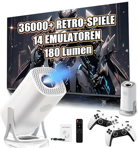 S40 Ultra Tragbarer Intelligenter Projektor mit WLAN und Bluetooth, Retro Spielkonsole mit 36000+ Spiel-14-Emulator, 180 Lumen, 1024 * 600P, Android 11 Drahtloser Projektor für Heimkino, Outdoor
