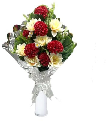 Panda Home Ramo para Cementerio de Flores Artificiales Especial para Decorar nichos y lápidas, para Todos los Santos.-PEONIA Hortensia-Blanco