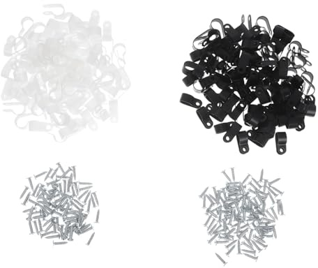 Operitacx 200 Pezzi R-type Nylon Cable Clips con Viti Assortito per Fissaggio e Gestione Cavi Resistenti alle Intemperie per Uso Interno ed Esterno Montaggio Rapido su Nylon per e Ufficio
