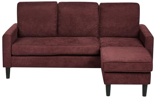 Soffa Tyg 3-sitsig med Ottoman Hörnsoffa Vinröd Avesta