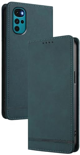 GOGME Funda Cartera de Cuero para Motorola Moto G22 – Carcasa con Cierre Magnético, Protección RFID, Tarjetero y Soporte Antigolpes - Verde Oscuro