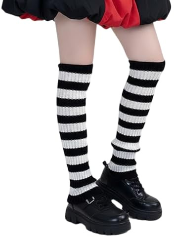 HDFHDF Beinstulpen Damen Stulpen Beine Strümpfe Schwarz Weiß Gestreift Wärme Mode Kleid Hosen Passend