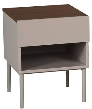 sweeek - Table de Chevet métal et décor Bois 1 tiroir 1 Niche Gris et Noyer - Ashton