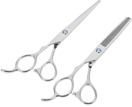 HOMSFOU Haarschere Linkshänder aus Edelstahl 2 Stück mit Flach und Zahnschere Ergonomisches Design für Professionelles und Privates Haareschneiden