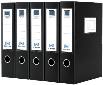 POERMA Lot de 5 Boîtes de Classement A4 en Plastique, Dos de 55 mm (Noir)