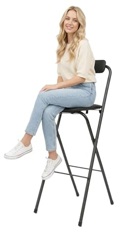 ZHDPYHDD Set di 2 sedie da bar pieghevoli, altezza 75 cm, con schienale, portata 125 kg, senza montaggio, salvaspazio, per cucina, bar, ufficio, colore nero