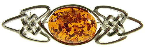 BALTIC AMBER AND STERLING SILVER 925 DESIGNER COGNAC BROOCH PIN JEWELLERY JEWELRY