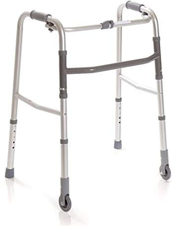 Deambulatore pieghevole, regolabile in altezza con 2 puntali e 2 ruote fisse