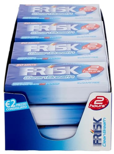 Frisk Clean Breath, Caramelle Dure Gusto Peppermint, Microcompresse con Zinco, con Edulcoranti, Senza Zucchero, Senza Glutine, 50 Unità, Confezione da 12