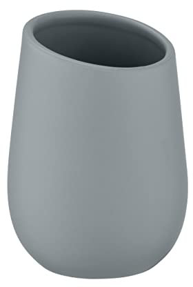Wenko Bicchiere Porta Denti Badi, Ceramica, Ø 8 x 11 cm, grigio, 8 x 11 x 8 cm