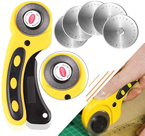 Cortador giratorio con cuchillas – 45 mm mango giratorio circular cuchillas – Herramienta de corte perfecto para acolchado, tela, papel, cuero, álbumes de recortes, tela, suministros de manualidades