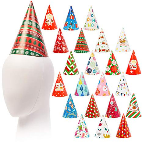 THE TWIDDLERS - 24 cappelli da festa Cracker di Natale in design festivi assortiti per bambini e adulti Accessori fotografici per feste di Natale Accessori per feste in costume - 20 cm x 15 cm