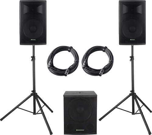 Pronomic Powerstage Economy 1815 2.1 - aktives PA-Set mit 1x 18-Subwoofer und 2X 15-Satelliten - 540 Watt Gesamtleistung (RMS) - inklusive Lautsprecherstative