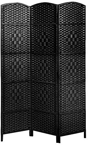 Panana Folding Splitter Screen Hand Made Wicker Room Divider Protective Screens,Various Size&Color (Black, 3 Panel)