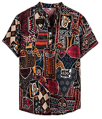NEWISTAR Camisas Henley de Lino de Manga Corta con Cuello de Banda Hawaiano Camisa de Verano Casual Vintage étnico Tops Ropa