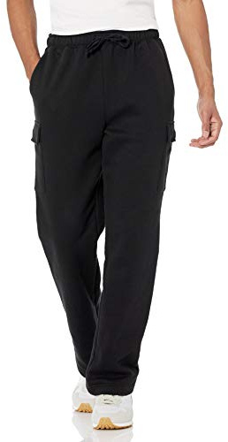 Amazon Essentials Pantaloni Tuta Cargo in Pile con Orlo Aperto Uomo, Nero, XL