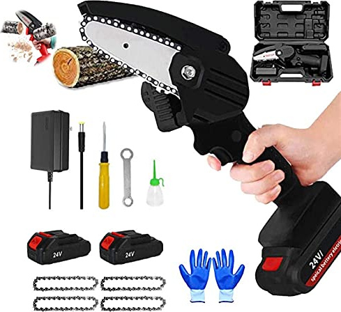 Auoeer Mini Chainsaw 4 Inch Cordless Chainsaw Battery Powered Mini Chain Saw with Box 0.7kg Lightweight Pruning Shears for Courtyard Tree Branch Wood Cutting (Color : Mini Chainsaw Black)