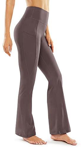 G4Free sportbyxor Bootcut dam yogabyxor med fickor hög midja träningsbyxor casual bootleg byxor tryckt klänning byxor, Dammig lila, XL