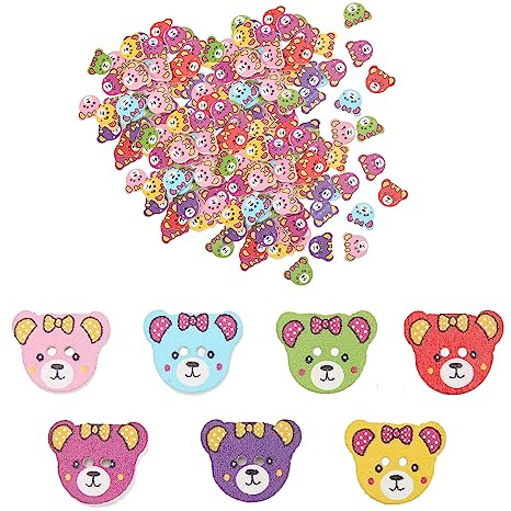 Bunte Knöpfe aus Holz, 200 Stücke Tier Knopf Schöne Cartoon Tiere Bär Farbe Mischen Holz DIY Zubehör zum Nähen Scrapbooking Geschenkverpackung Basteln