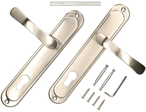KOTARBAU® Juego de manillas para puerta níquel satinado, Manilla con agujero de cilindro, 90 mm, Manijas de puerta de placa larga, Manillas para puertas interiores, Picaportes con el kit de montaje