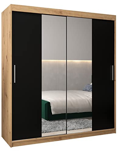 MEBLE KRYSPOL Kleiderschrank mit Spiegel Tokyo 1 - Garderobenschrank - Schrank Schlafzimmer - Mehrzweckschrank Zwei Schiebetüren - Regalen - Flur Möbel - Kleiderstange Schrank - Allzweckschrank