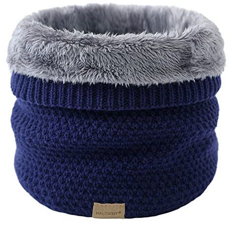 JFAN Neutral Bufanda De Punto Cruzado Suave Forrada De Doble Capa Cálida Bufanda a Prueba DeViento De Invierno(Talla única,Azul marino)