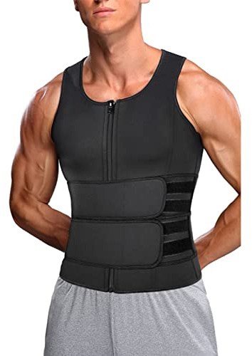 Gilet de Sauna pour Hommes, Gilet de Sueur de Sauna, Entraîneur de Taille, Double Ceinture Respirante, Gilet de Sauna Amincissant la Sueur, Fermeture à Glissière, Néoprène, (Le noir XL)