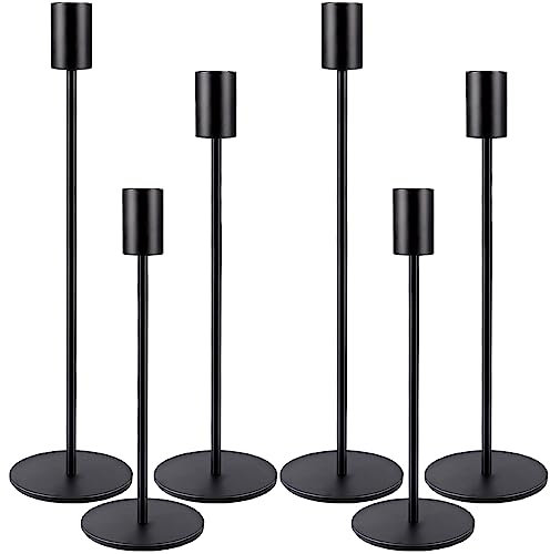 MOYKSRR Schwarzen Kerzenhaltern Set 6, Dekorativer Kerzenhalter, Hochzeit Kerze Stand, Kegelkerzenhalter für Party, Hochzeitstisch, Geburtstag, Abendessen, Kerzenhalte Vintage Deko