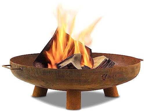 BBQ-Toro Brasero de 70 cm de Diámetro | Aspecto Oxidado | Exterior Con Tres Patas y Dos Asas | Para Jardín, Cuenco de Fuego