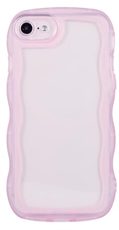 Eiyikof Compatible with iPhone 6S/6 Clear Case,Cute Solid Color Curly Wave Frame Transparent Soft Silicone Anti-Scratch Shockproof Protective Slim Case for Women Girls-Pink