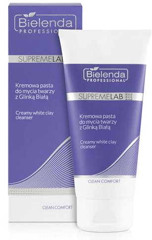 Bielenda Supremelab Clean Comfort, pasta cremosa detergente per il viso con argilla bianca, 150 g