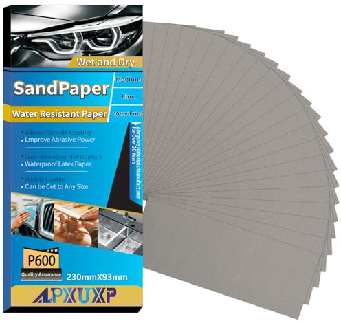 ALPXUXP 30 Pezzi Carta Abrasiva,Carta Vetrata in Grana 600,Impermeabile Levigatura a Secco e Umido Sandpaper 9 x 3,6 Pollici