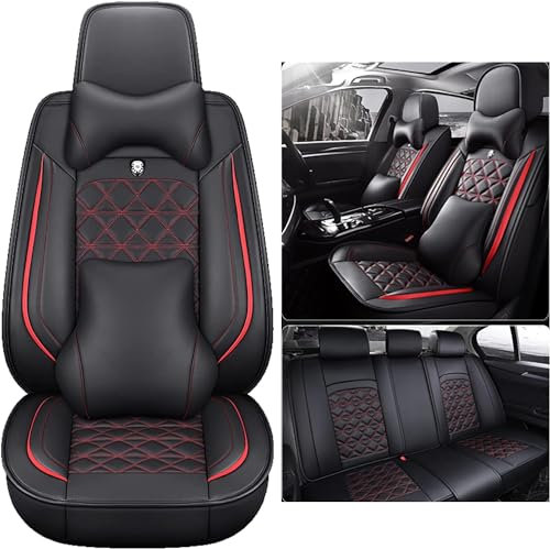 Eunncu Autositzbezüge komplettes Set Universal in Stylish Design | Schonbezüge für Vordersitze und Rückbank | Auto Sitzbezüge Airbag Kompatibel | Premium Wasserdicht Sitzbezug, Schwarz Rot Luxus