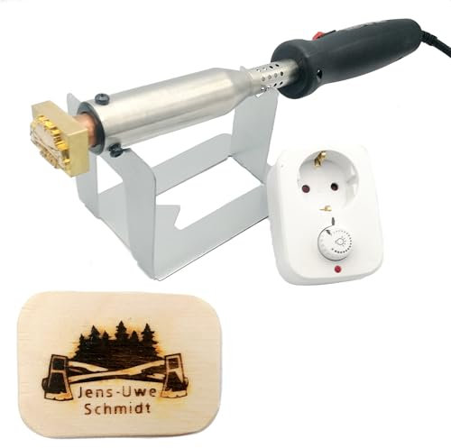 elektrischer Brandstempel mit deinem Schriftzug im Motiv Axt für Holz, Leder, Pappe - personalisiertes Brandeisen, individueller Brennstempel in 70 x 29 mm