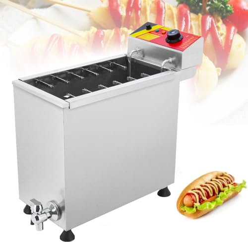 Oiyekntd Friteuse de Corn Dog Commercial Automatique 12 Crochets Grande Capacité Fromage Hot Dog Bâtonnets Friteuse Electrique Profonde Coréenne Machine à Corn Dogs Snack Machines Maker