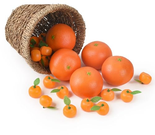 Luckforest Naranjas artificiales, 25 naranjas de simulación realistas, 2 tamaños, frutas falsas para el hogar, cocina, mesa, fiesta, accesorios de fotografía