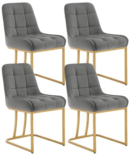 WOLTU Esszimmerstühle 4er Set, Küchenstuhl Samt, Polsterstuhl mit Metallgestell in Bogenform, gepolsterter Stuhl mit Rückenlehne, Wohnzimmerstuhl Schminkstuhl EZS32dgr-4 Dunkelgrau