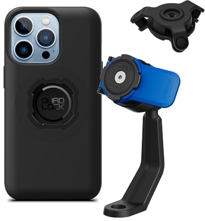 QUAD LOCK Spiegelarm Handyhalterung für Motorrad mit Vibrationsdämpfer und MAG Hülle für iPhone 13 Pro
