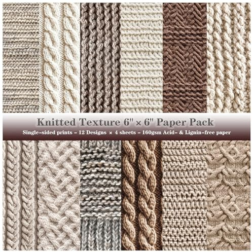 ZAKHSE Motivpapier Weihnachten, 48 Blätter Designpapier 15,2×15,2cm, Stricktextur Muster Einseitig Bedruckt Bastelpapier Bunt, Winter Scrapbook Papier für Kartengestaltung DIY Sammelalbum Dekor