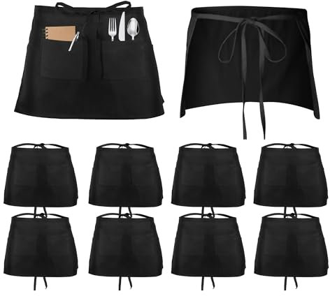 WENLISELL 10 Pack Waist Apron, Black Half Apron with 2 Pockets, 40x60cm Short Chef Apron for Home Kitchen Restaurant Work, Waiter, Waitress, Chef, Cooking, Baking