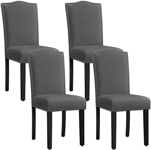 Yaheetech Conjunto de 4 Sillas de Cocina Moderna Tapizada de Tela Gris | Silla Comedor con Respaldo, Pata Madera, Silla para Dormitorio Salón, Pack de Sillas de Cocina, Silla Tapizada