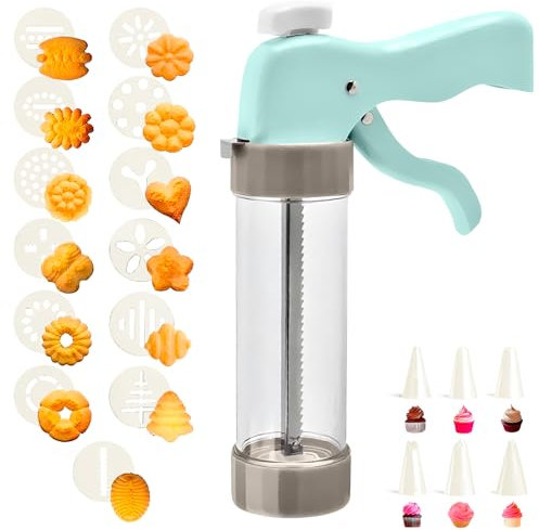 Avilia Pressa e Siringa per Biscotti in Plastica - Sparabiscotti con 13 Cerchi e 6 Punte Decorative - Strumento per Decorare Torte, Biscotti e Dessert, Facile da Usare e Lavabile