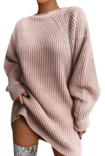 Suéter Elegante para Mujer Curvy Largo Vestido de Suéter Invierno Suéteres de Cuello Redondo Invierno Oversize Vestido de Suéter Cuello Subido Slim Fit Moda Sudadera Cálida Casual Jersé de Punto Liso