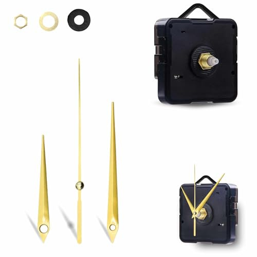 TECHZOCO Mecanismo Movimiento Reloj Cuarzo silencioso, Kit de reparación de Reloj, Reloj creación 3D, manijas Reloj, Movimiento del Reloj, Aguja Minutos 105 mm, Aguja Horas 80 mm, Dorado