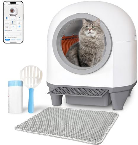 TRIUMPHKEY Selbstreinigende Katzentoilette, 90 Liter,XXL katzenklo selbstreinigend, APP-gesteuert, Desodoriert, Mit Katzenstreu Matte, Geeignet für mehrere Katzen selbstreinigende katzentoilette