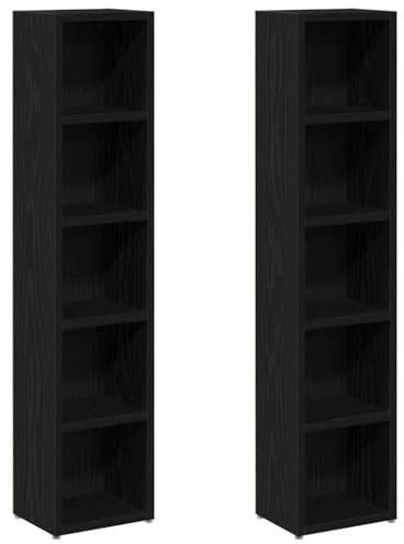 Gecheer 2 STK. CD Regal Ständer Standregal Wandregal Medienregal Dekoregal Aufbewahrung Büroregal für Platz für ca. 80 CDs (jeder Schrank) Schwarz Eichen-Optik 21x16x93,5 cm Holzwerkstoff
