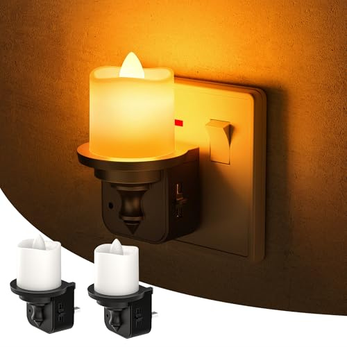 LOHAS-LED Night Light, Vintage Plug in Night Light, Dusk to Dawn Sensor, 0-100LM, Amber Nightlight, LED Candle Design Nightlight for Bathroom, Hallway, Bedroom[2 Pack]