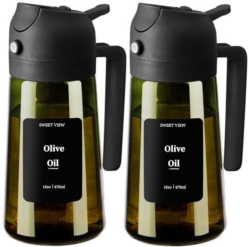 SWEET VIEW 2 Aceitera Spray Pulverizador y Dispensador Aceite, vertedor de aceite de vidrio a prueba de luz de 470 ml para cocina, freidora de aire, cocina, ensalada y barbacoa