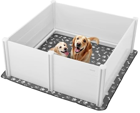 VEVOR Parc de Mise Bas pour Chien, 152x152x61 cm, Caisse de Mise Bas pour Chiots, avec Porte Hauteur Réglable, Tapis d'Urine Lavable, Boite de Naissance Plastique PVC pour Chiens de Très Grande Race