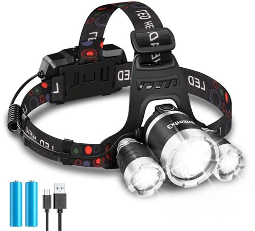 EXTRASTAR Linterna Frontal Recargable, Superbrillante 4 Modos Cabeza - IP45 Impermeable Linterna, faro giratorio de 90 para Camping Correr Pesca Ciclismo